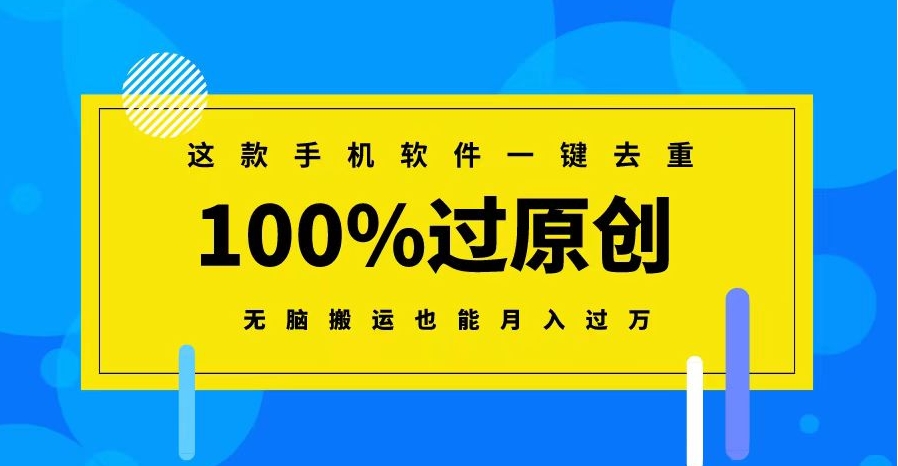 这款手机软件一键去重，100%过原创 无脑搬运也能月入过万-十一网创
