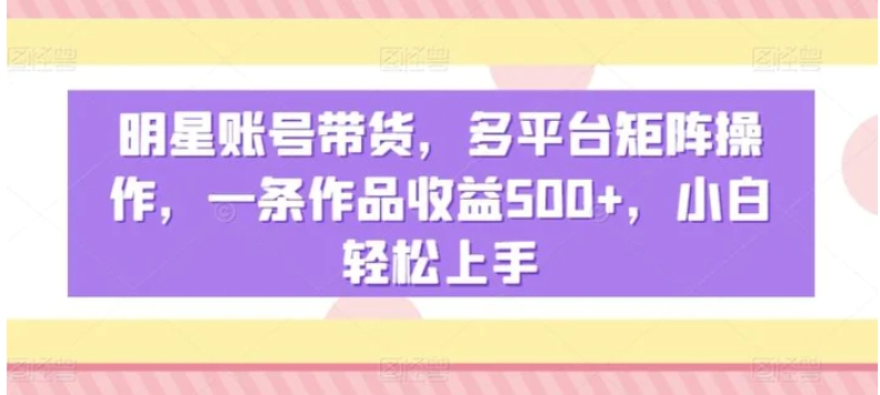 明星账号带货，多平台矩阵操作，一条作品收益500+，小白轻松上手【揭秘】-十一网创