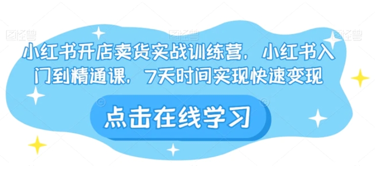 小红书开店卖货实战训练营，小红书入门到精通课，7天时间实现快速变现-十一网创