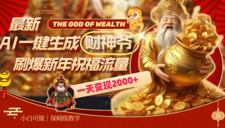 最新AI一键生成财神爷，刷爆新年祝福流量，一天变现2000+-十一网创