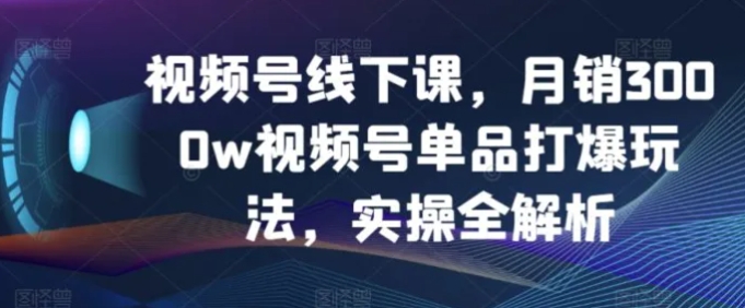 视频号线下课，月销3000w视频号单品打爆玩法，实操全解析-十一网创