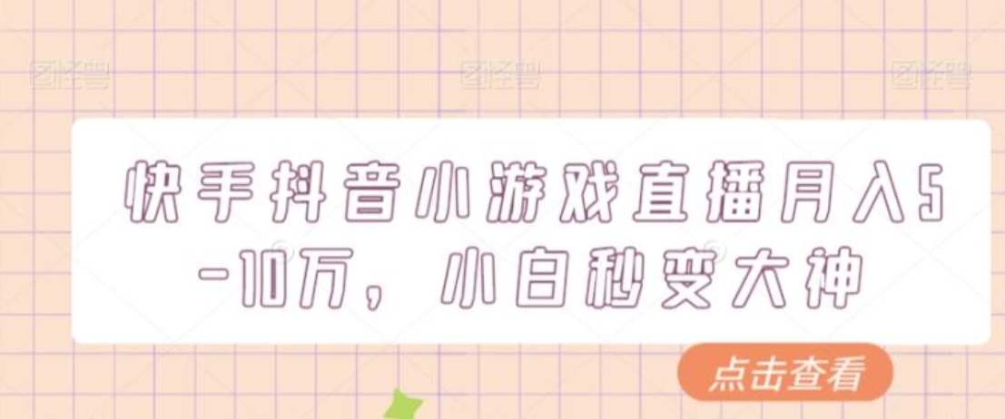 快手抖音小游戏直播月入5-10万，小白秒变大神-十一网创