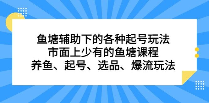 鱼塘 辅助下的各种起号玩法，市面上少有的鱼塘课程 养鱼 起号 选品 爆流…-十一网创