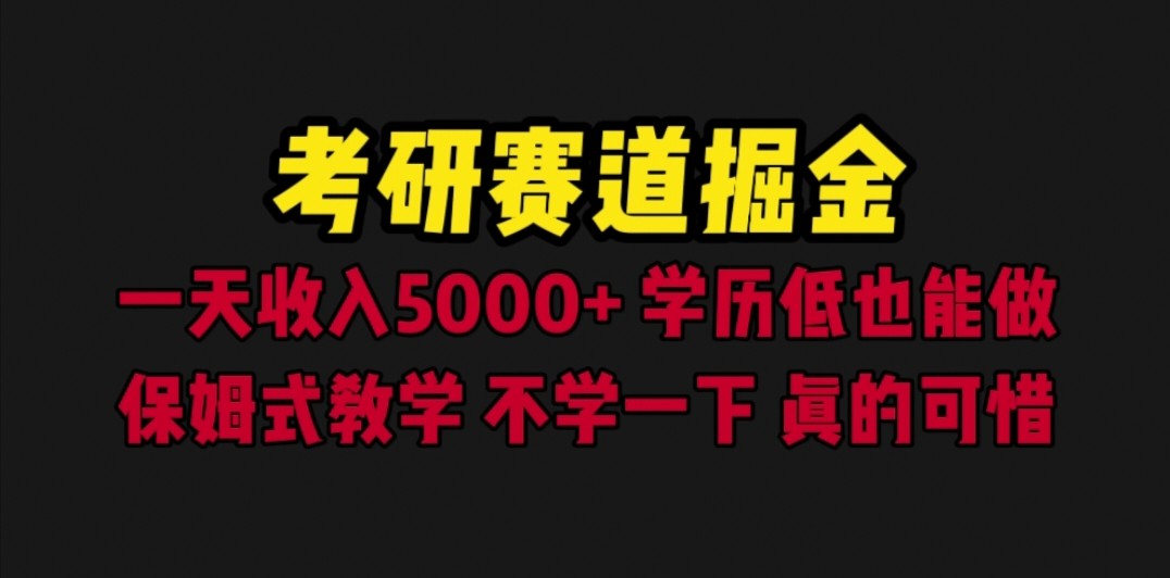 考研赛道掘金，一天5000+学历低也能做，保姆式教学，不学一下，真的可惜-十一网创
