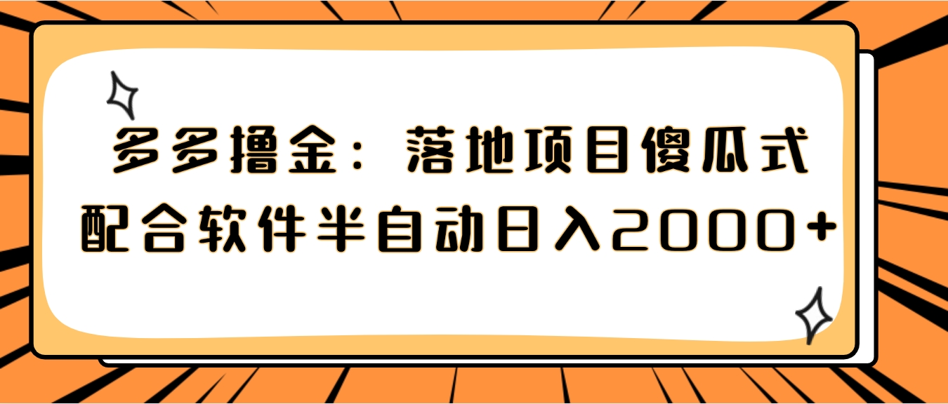 多多撸金：落地项目傻瓜式配合软件半自动日入2000+-十一网创