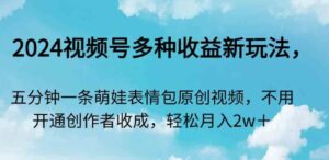（9073期）2024视频号多种收益新玩法，五分钟一条萌娃表情包原创视频，不用开通创…-十一网创
