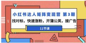 （9203期）小红书达人矩阵变现营第3期，找对标，快速涨粉，开蒲公英，接广告-11节课-十一网创