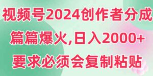 （9292期）视频号2024创作者分成，片片爆火，要求必须会复制粘贴，日入2000+-十一网创