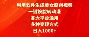 （9482期）利用软件生成美女原创视频，一键换脸转动漫，各大平台通用，多种变现方式-十一网创