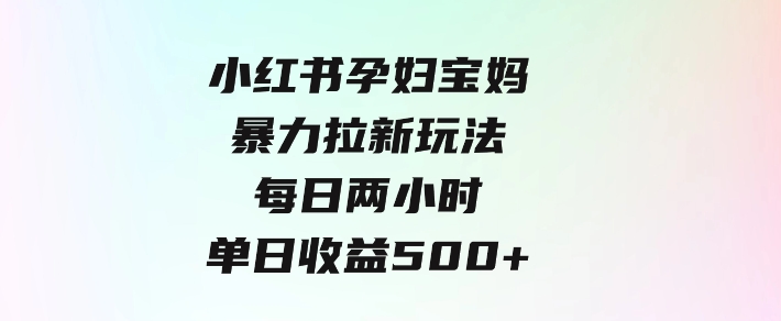 小红书孕妇宝妈暴力拉新玩法，每日两小时，单日收益500+-十一网创