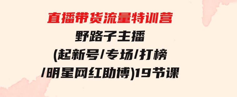 直播带货流量特训营，野路子主播(起新号/专场/打榜/明星网红助博)19节课-十一网创
