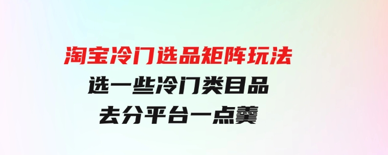 淘宝冷门选品矩阵玩法：换种玩法，选一些冷门类目品，去分平台一点羹-十一网创