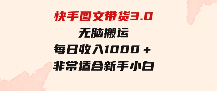 快手图文带货3.0，无脑搬运，每日收入1000＋，非常适合新手小白-十一网创