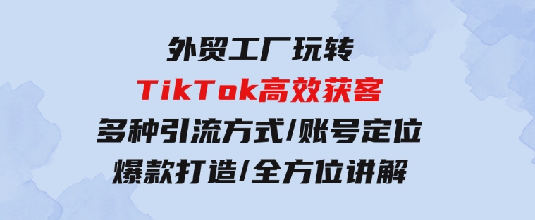 外贸工厂玩转TikTok高效获客，多种引流方式/账号定位/爆款打造/全方位讲解-十一网创