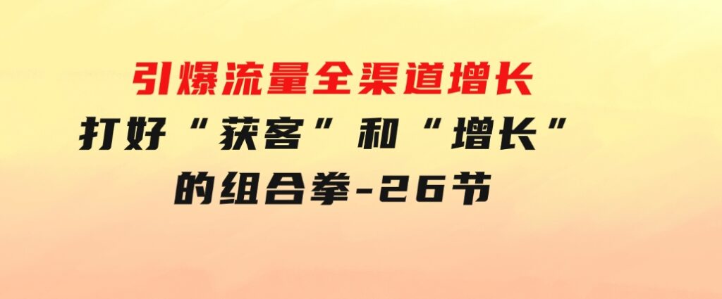引爆流量全渠道增长，打好“获客”和“增长”的组合拳-26节-十一网创