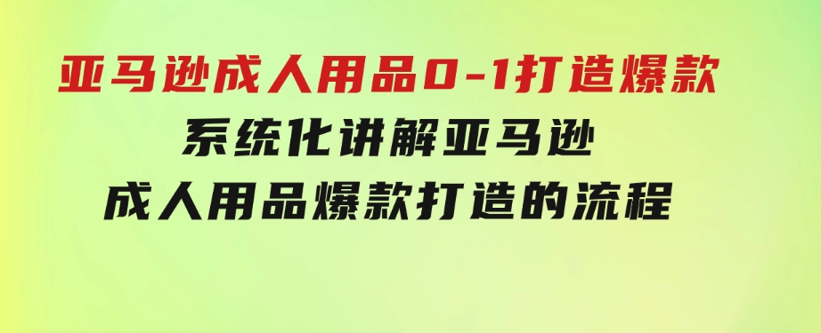 亚马逊成人用品0-1打造爆款：系统化讲解亚马逊成人用品爆款打造的流程-十一网创
