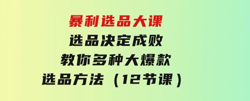 暴利选品大课：选品决定成败，教你多种大爆款选品方法（12节课）-十一网创