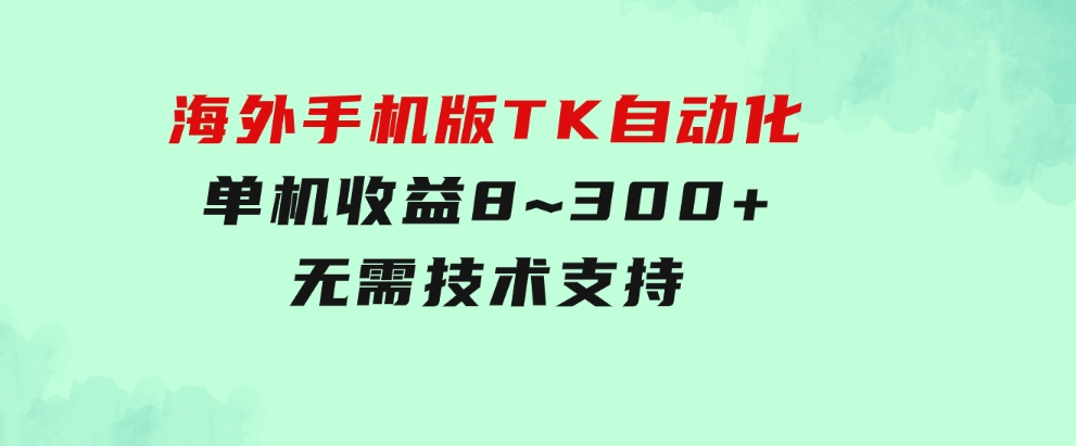 海外手机版TK自动化，单机收益8~300+，无需技术支持，新手小白均可操作-十一网创