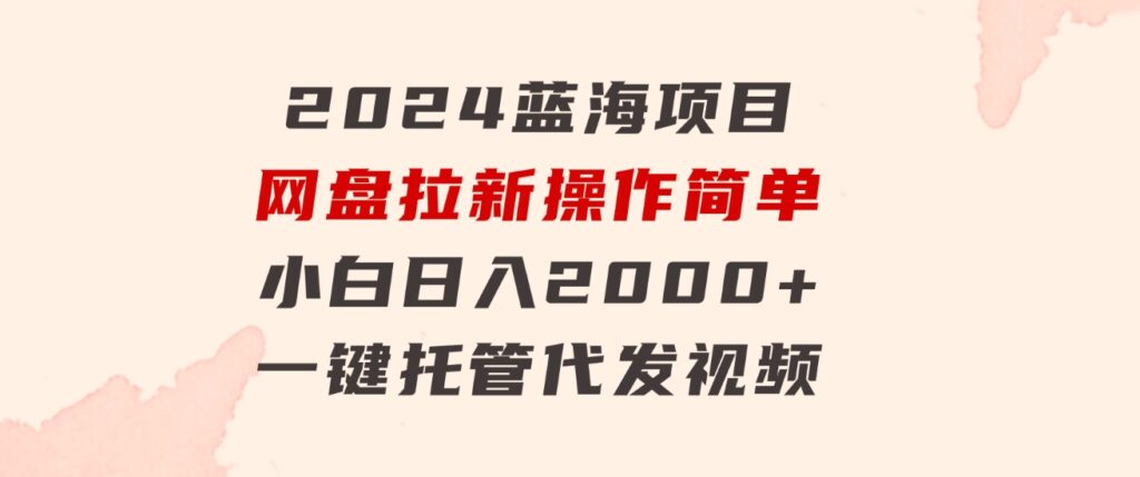 2024蓝海项目，网盘拉新，操作简单小白日入2000+，一键托管代发视频-十一网创