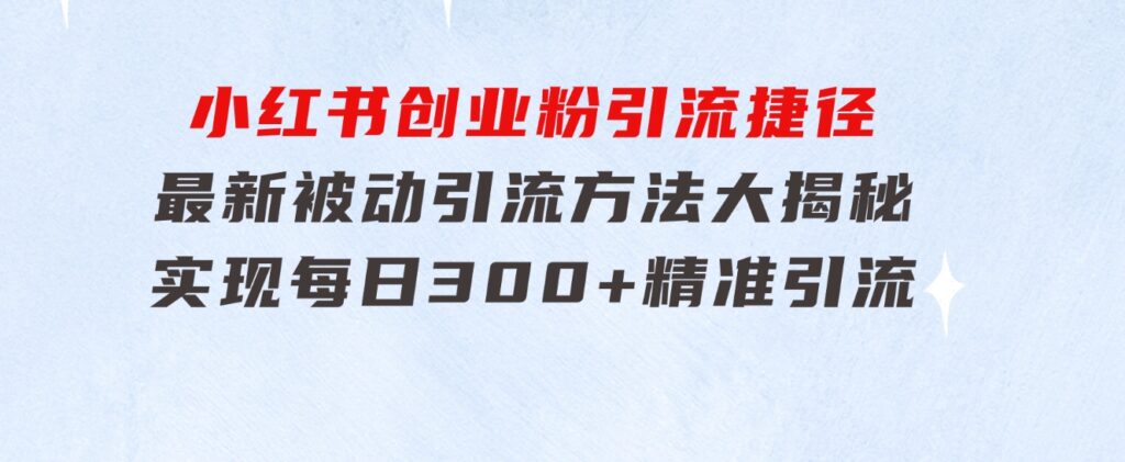 小红书创业粉引流捷径！最新被动引流方法大揭秘，实现每日300+精准引流-十一网创
