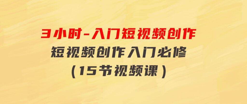 3小时-入门短视频创作：短视频创作入门必修（15节视频课）-十一网创