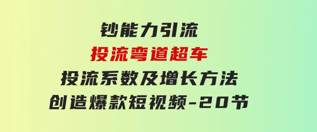 钞能力引流：投流弯道超车，投流系数及增长方法，创造爆款短视频-20节-十一网创