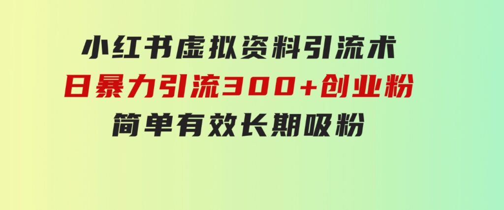 小红书虚拟资料引流术，日暴力引流300+创业粉，简单有效，长期吸粉-十一网创
