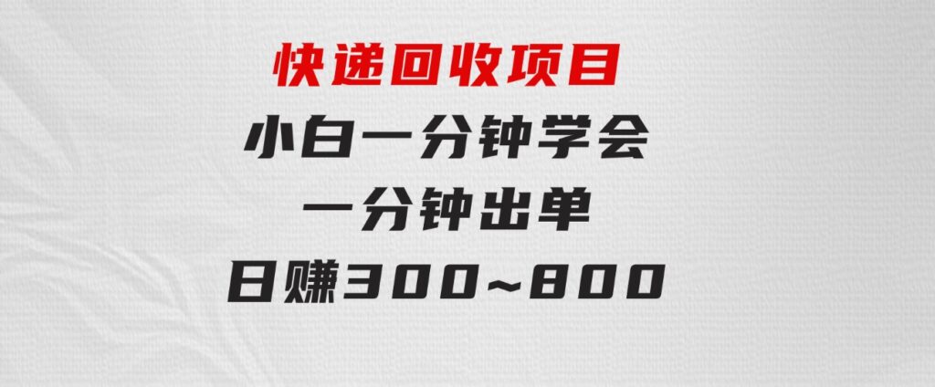 快递回收项目，容易上手，小白一分钟学会，一分钟出单，日赚300~800-十一网创
