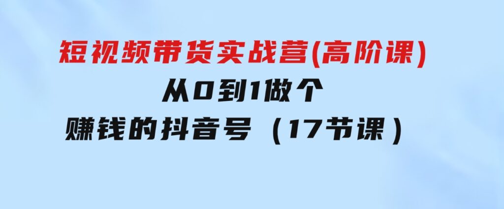 短视频带货实战营(高阶课)，从0到1做个赚钱的抖音号（17节课）-十一网创