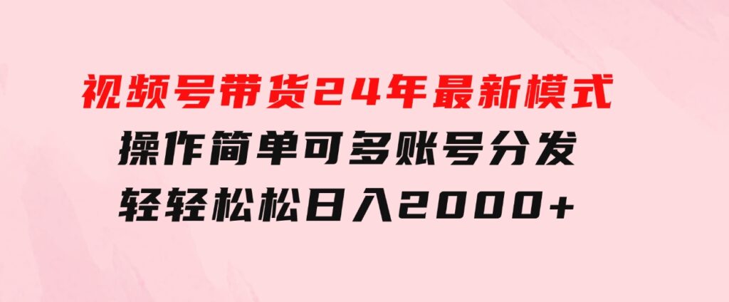 视频号带货24年最新模式，操作简单可多账号分发，轻轻松松日入2000+-十一网创