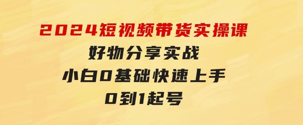 2024短视频带货实操课，好物分享实战，小白0基础快速上手，0到1起号-十一网创