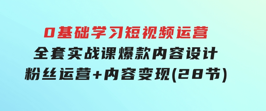 0基础学习短视频运营-全套实战课，爆款内容设计+粉丝运营+内容变现(28节)-十一网创
