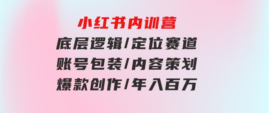 小红书内训营，底层逻辑/定位赛道/账号包装/内容策划/爆款创作/年入百万-十一网创