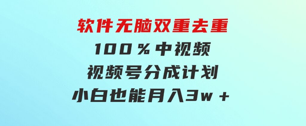 利用这款软件无脑双重去重100％中视频＋视频号分成计划小白也能月入3w＋-十一网创