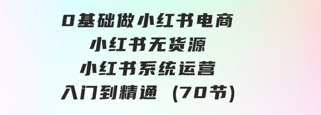 0基础做小红书电商，小红书无货源，小红书系统运营，入门到精通(70节)-十一网创