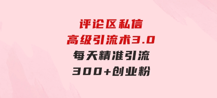评论区私信高级引流术3.0，每天精准引流300+创业粉，操作简单，流量稳定-十一网创