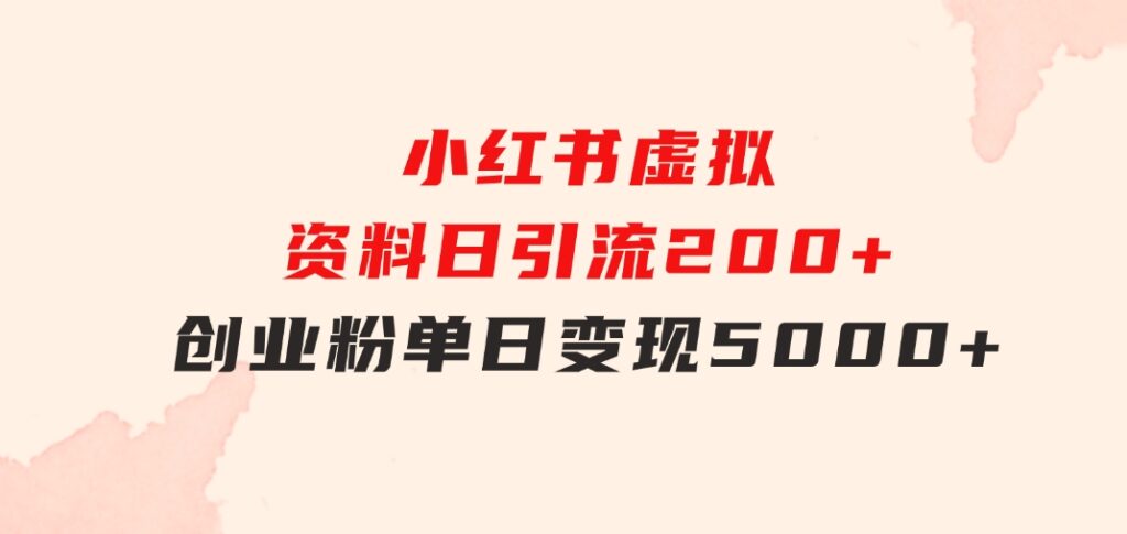 小红书虚拟资料日引流200+创业粉，单日变现5000+-十一网创
