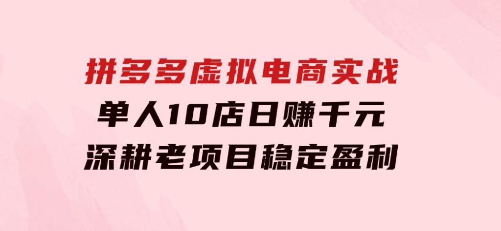 拼多多虚拟电商实战：单人10店日赚千元，深耕老项目，稳定盈利不求风口-十一网创