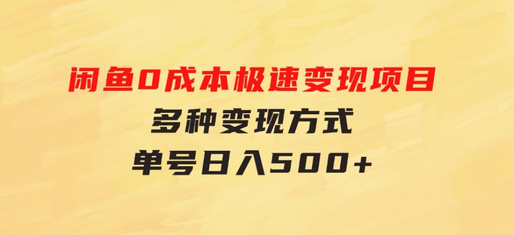 闲鱼0成本极速变现项目，多种变现方式单号日入500+最新玩法-十一网创