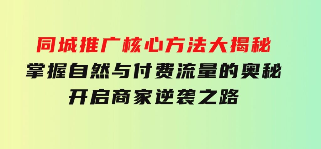 同城推广核心方法大揭秘：掌握自然与付费流量的奥秘，开启商家逆袭之路-十一网创