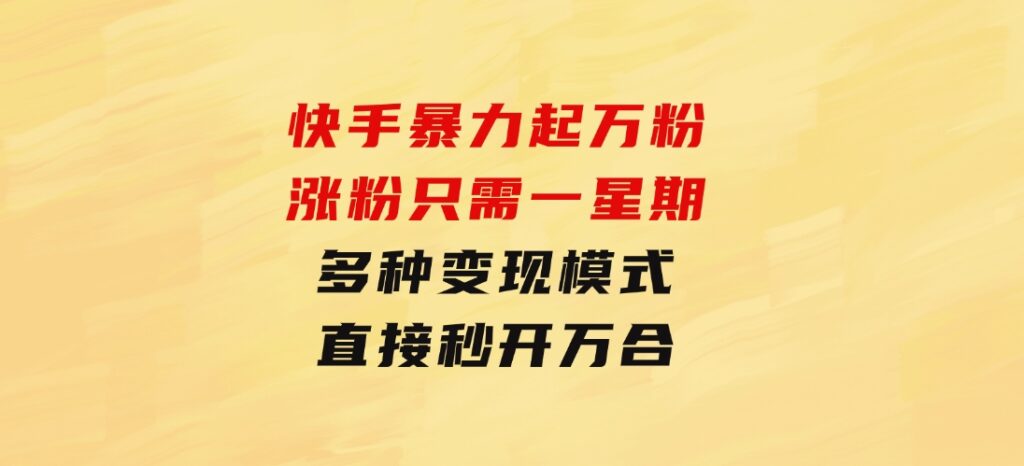 快手暴力起万粉，涨粉只需一星期，多种变现模式，直接秒开万合，小白-十一网创