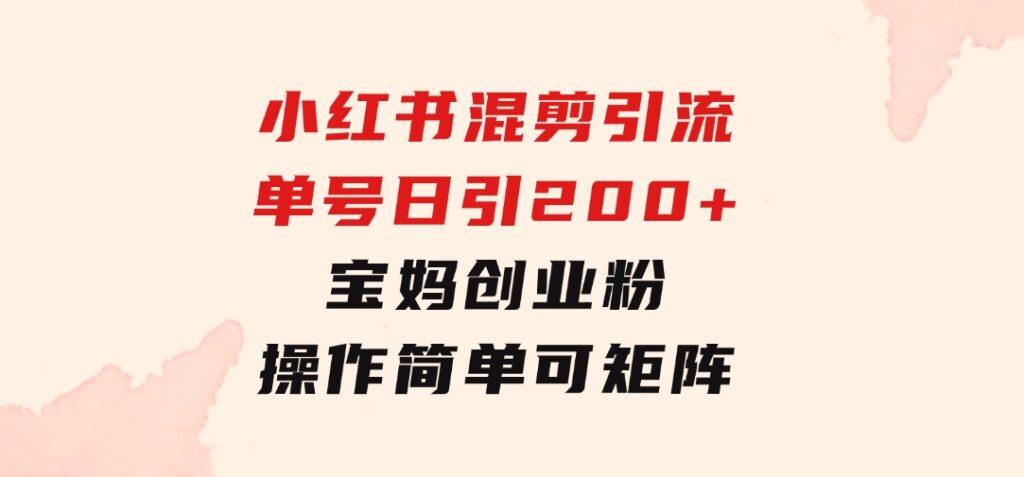 小红书混剪引流，单号日引200+宝妈创业粉，操作简单可矩阵-十一网创