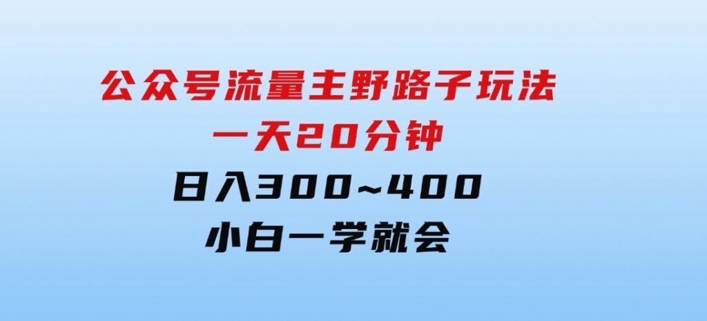 公众号流量主野路子玩法，一天20分钟，日入300~400，小白一学就会-十一网创