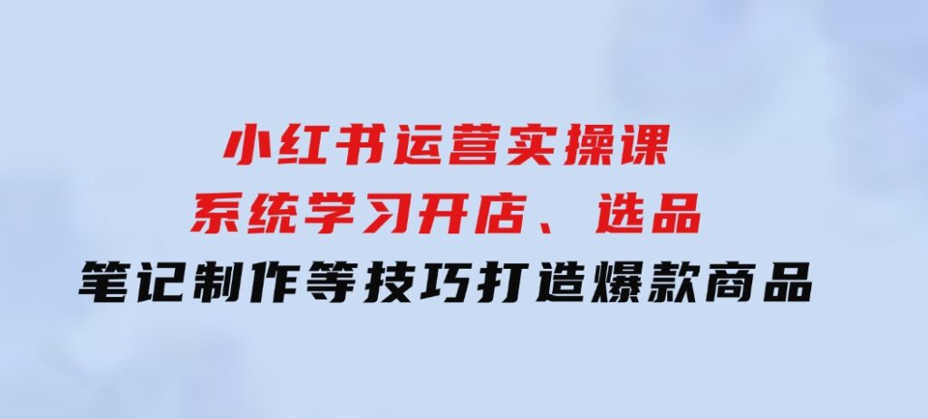 小红书运营实操课，系统学习开店、选品、笔记制作等技巧，打造爆款商品-十一网创