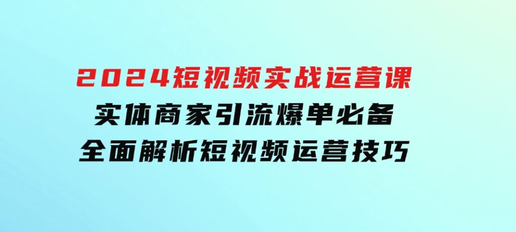 2024短视频实战运营课，实体商家引流爆单必备，全面解析短视频运营技巧-十一网创