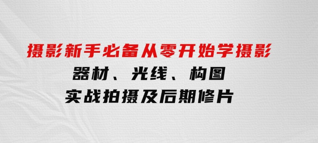 摄影新手必备：从零开始学摄影，器材、光线、构图、实战拍摄及后期修片-十一网创
