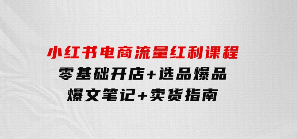 小红书电商流量红利课程：零基础开店+选品爆品+爆文笔记+卖货指南-十一网创