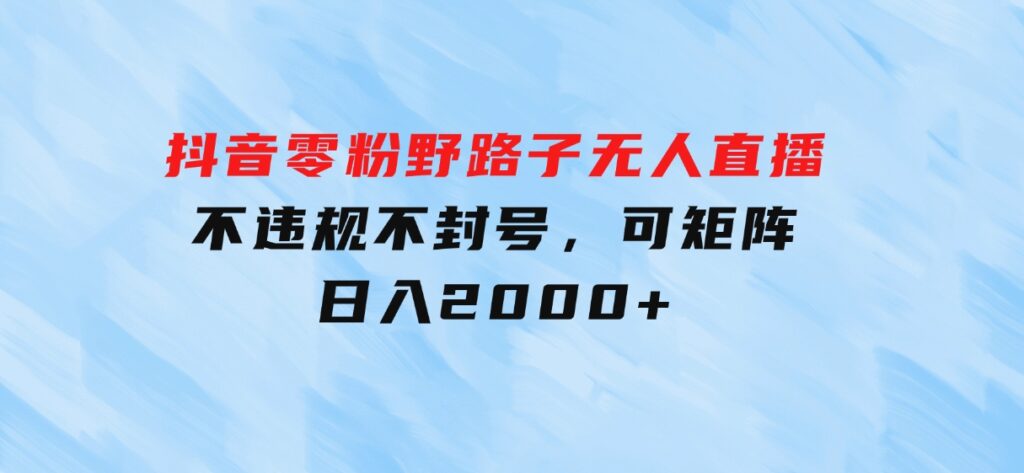 抖音零粉野路子无人直播，不违规不封号，可矩阵，日入2000+-十一网创