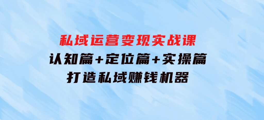 私域运营变现实战课：认知篇+定位篇+实操篇，打造私域赚钱机器-十一网创