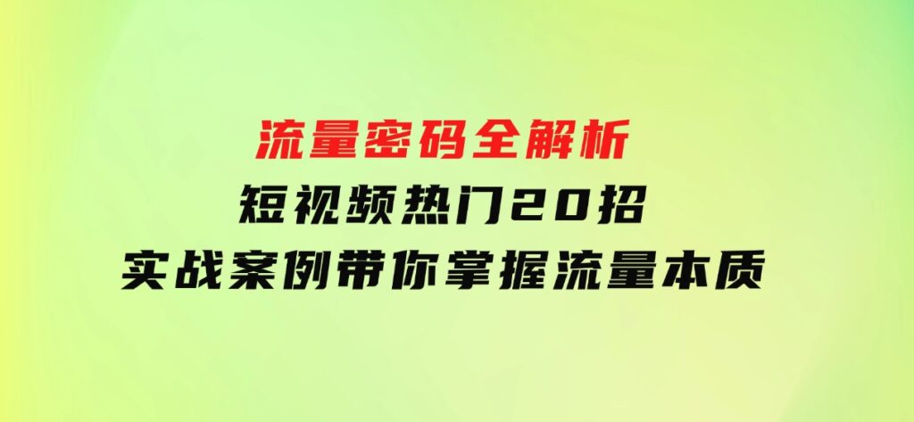 流量密码全解析：短视频热门20招，实战案例带你掌握流量本质-十一网创